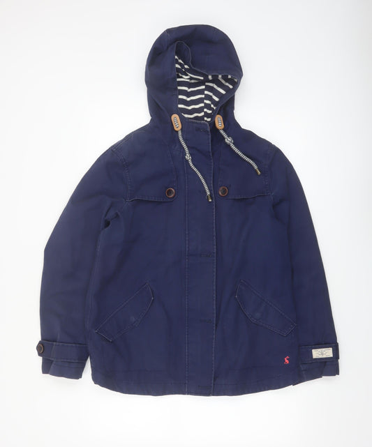 Joules Women’s Blue Hooded Waterproof Cotton Parka Jacket UK 12