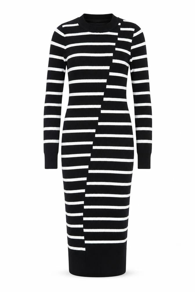 Very Women’s Black White Striped Knit Midi Bodycon Dress Size 12