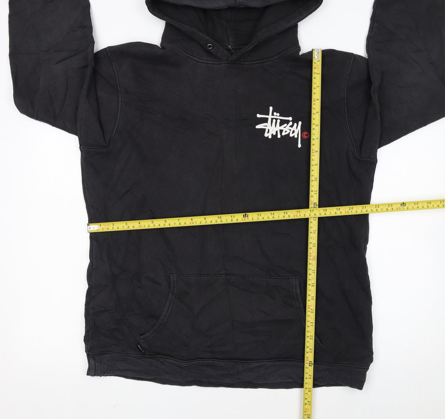 Stussy Men’s Black Pullover Hoodie Large Logo Streetwear Fleece