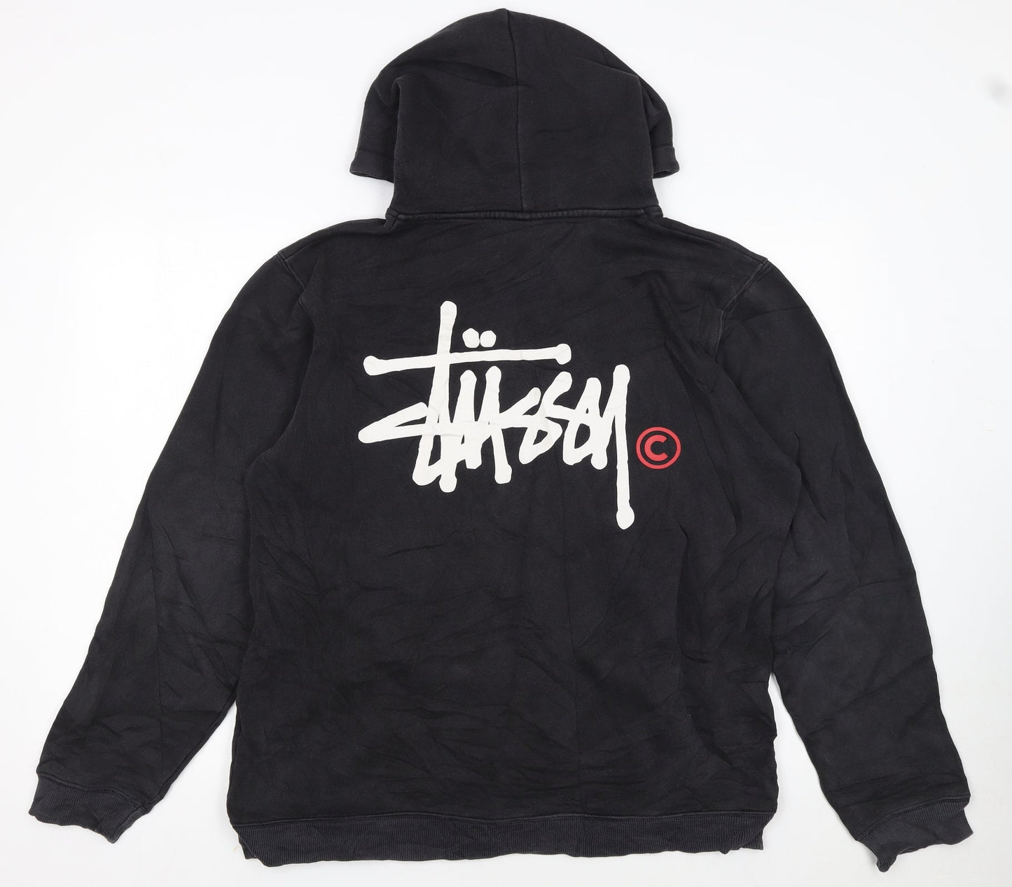 Stussy Men’s Black Pullover Hoodie Large Logo Streetwear Fleece