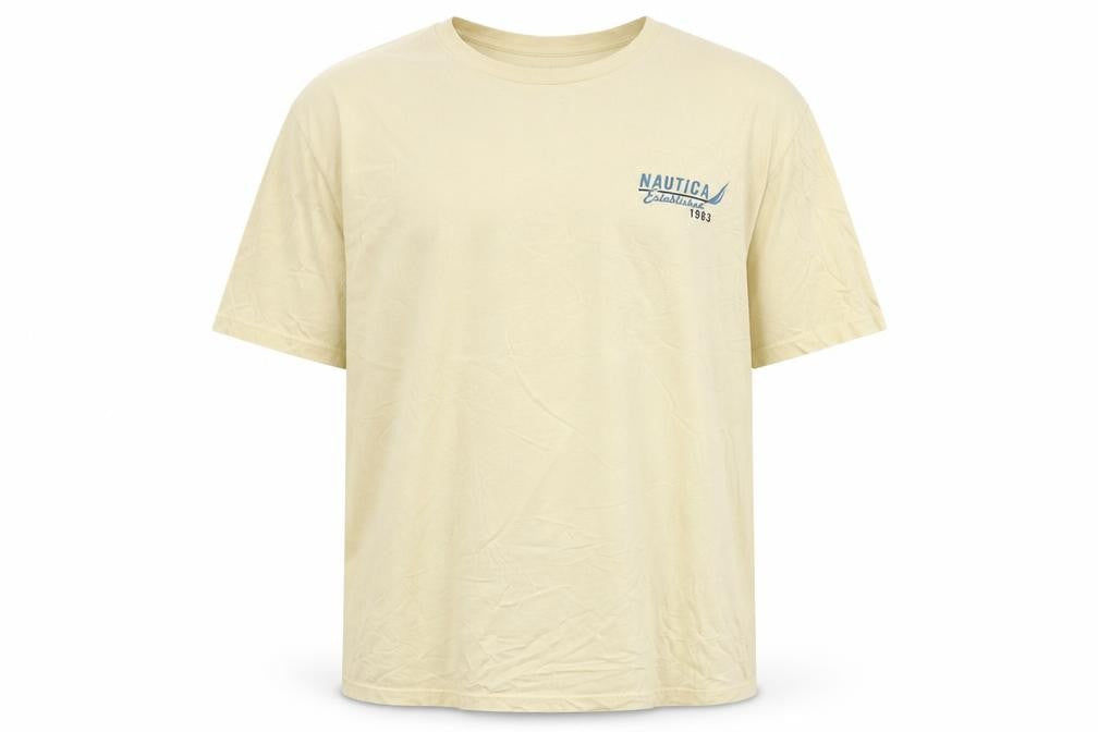 Nautica Men's Beige Graphic Print 2XL Cotton Crew Neck T-Shirt