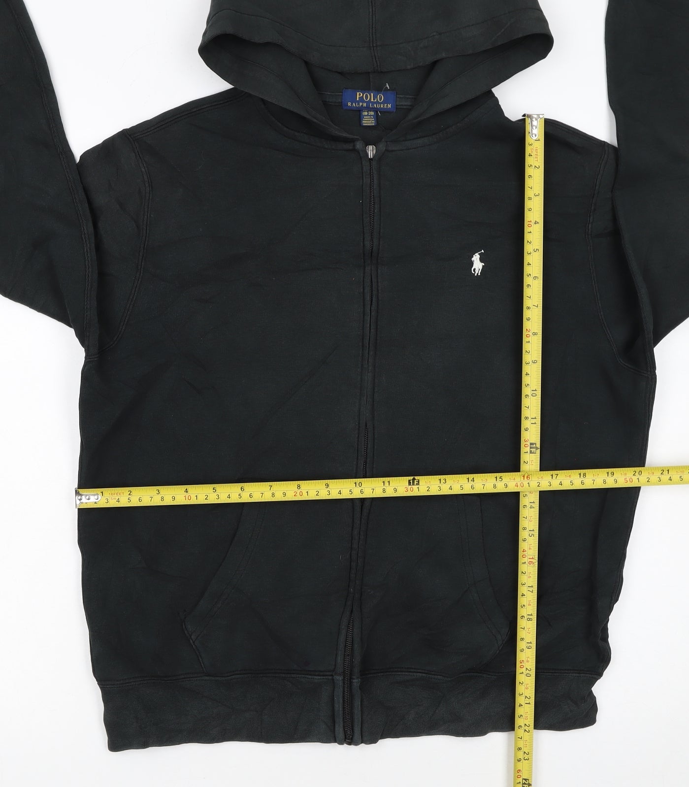 Polo Ralph Lauren Boys Black Full Zip Hoodie Size 18-20 Cotton Blend