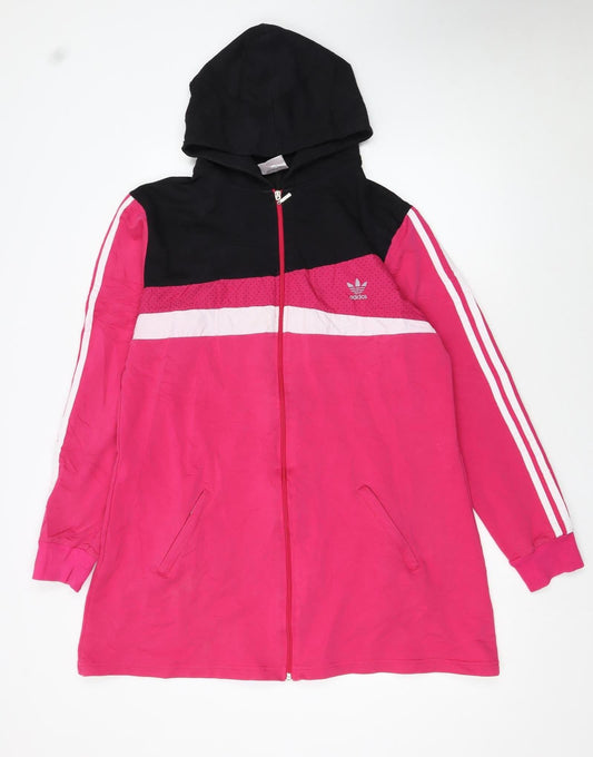 Adidas Women Pink Black Full Zip Hoodie Jacket Size M
