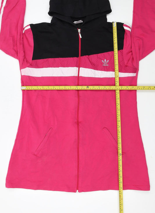 Adidas Women Pink Black Full Zip Hoodie Jacket Size M