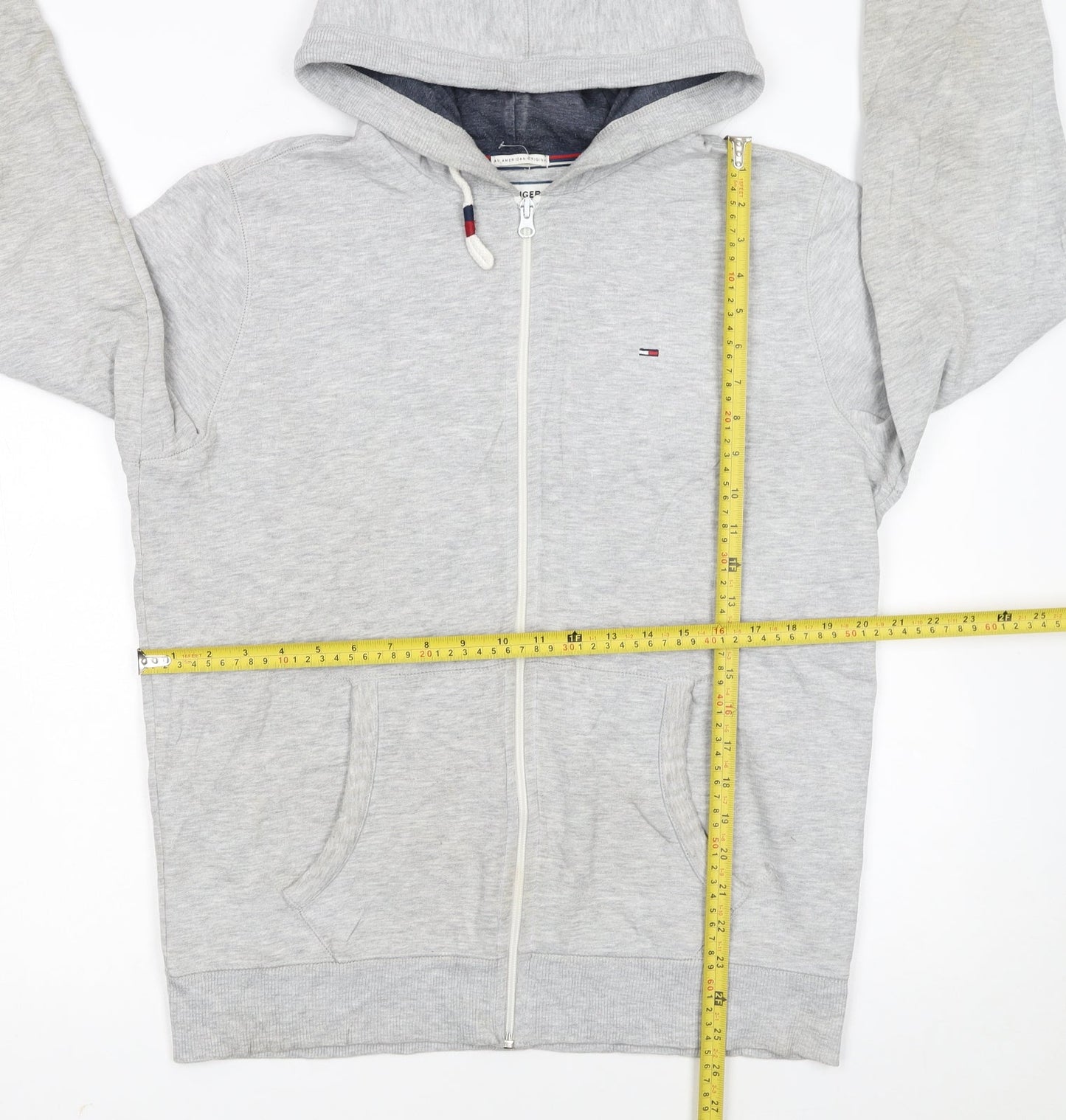 Hilfiger Denim Men's Grey Long Sleeve Hoodie L Cotton Blend Zip Up