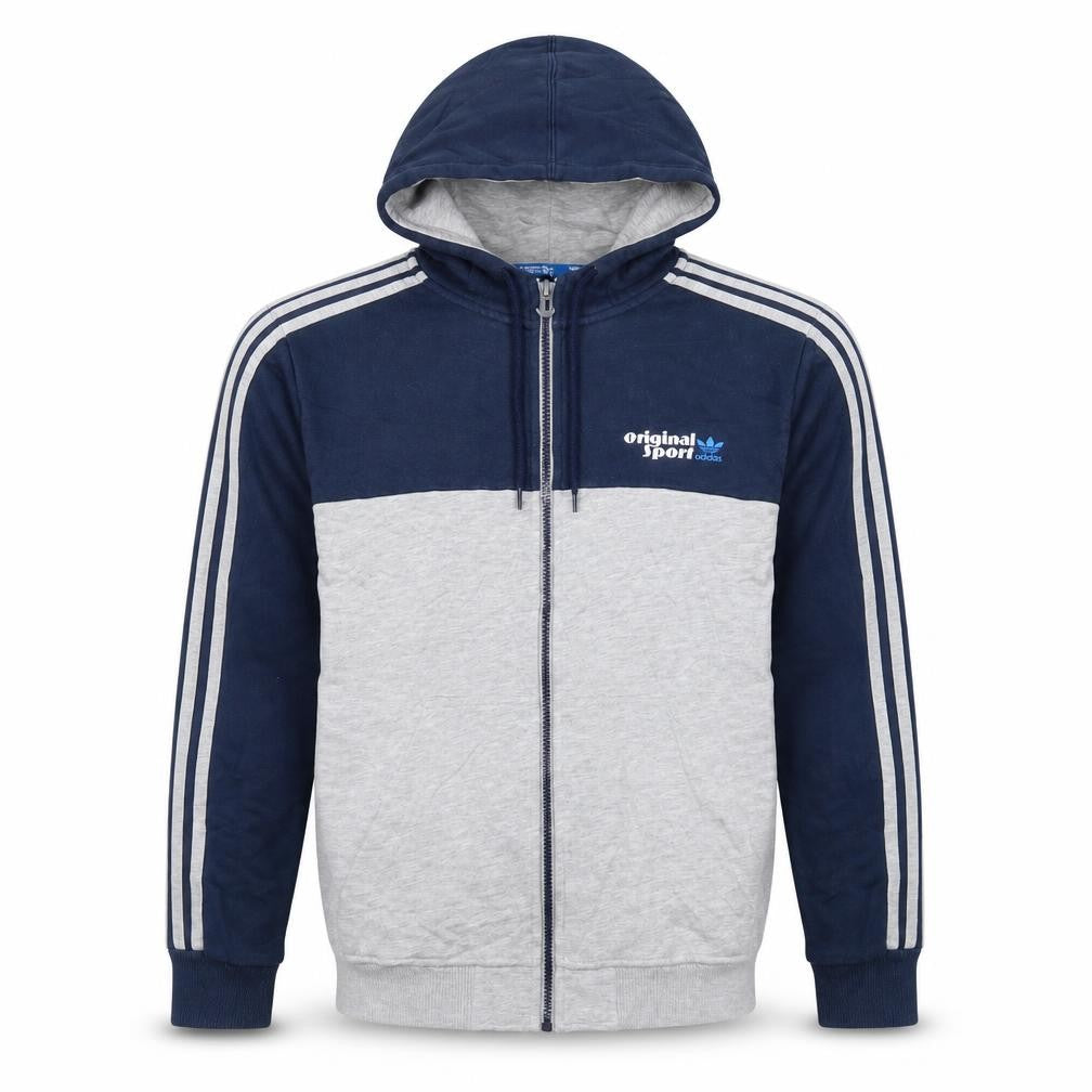 Adidas Men’s Grey Navy Full Zip Hoodie Size M Sports Lightweight