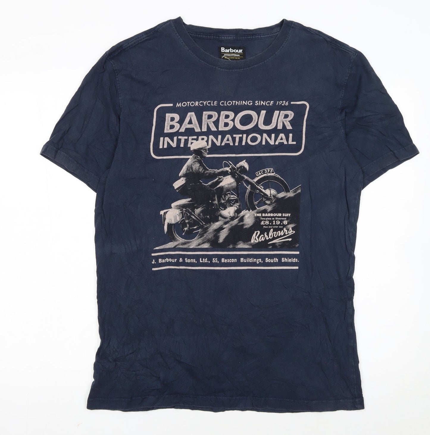 Barbour International Men's Blue XL Graphic Motorcycle T-Shirt