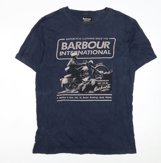 Barbour International Men's Blue XL Graphic Motorcycle T-Shirt