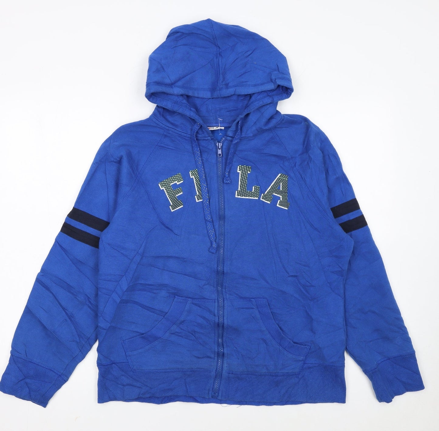 FILA Womens Blue Full Zip Hoodie L Logo Casual Sportswear
