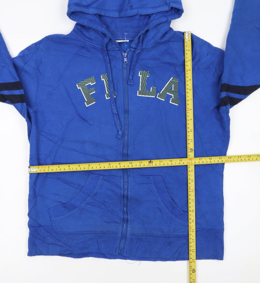 FILA Womens Blue Full Zip Hoodie L Logo Casual Sportswear