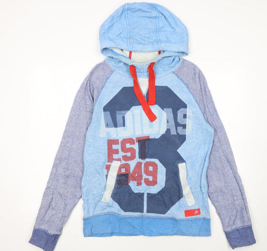 Adidas Womens Blue Graphic Pullover Hoodie Size S Cotton Blend