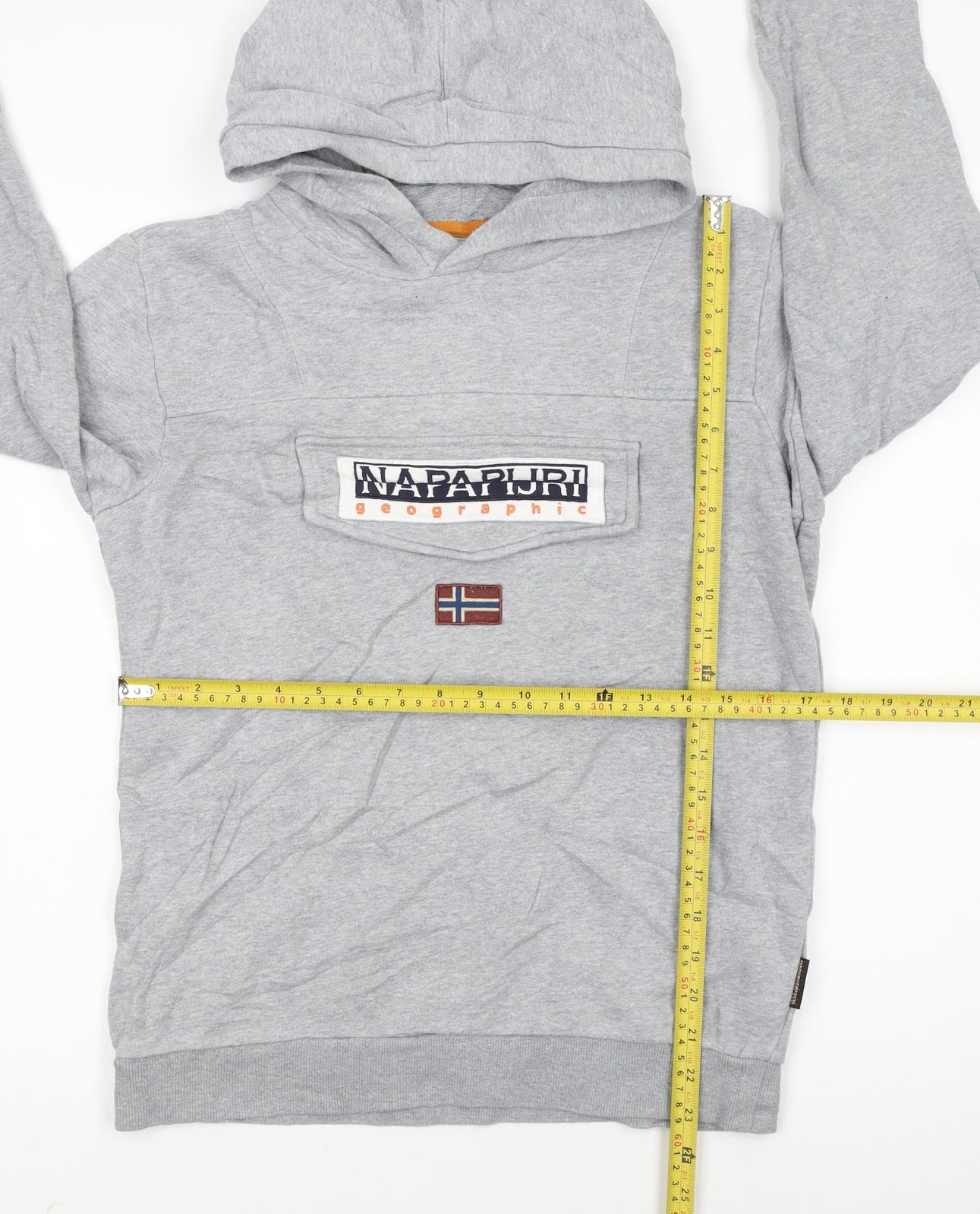 Napapijri Boys Grey Hoodie Size 162cm Pullover Logo Sweatshirt