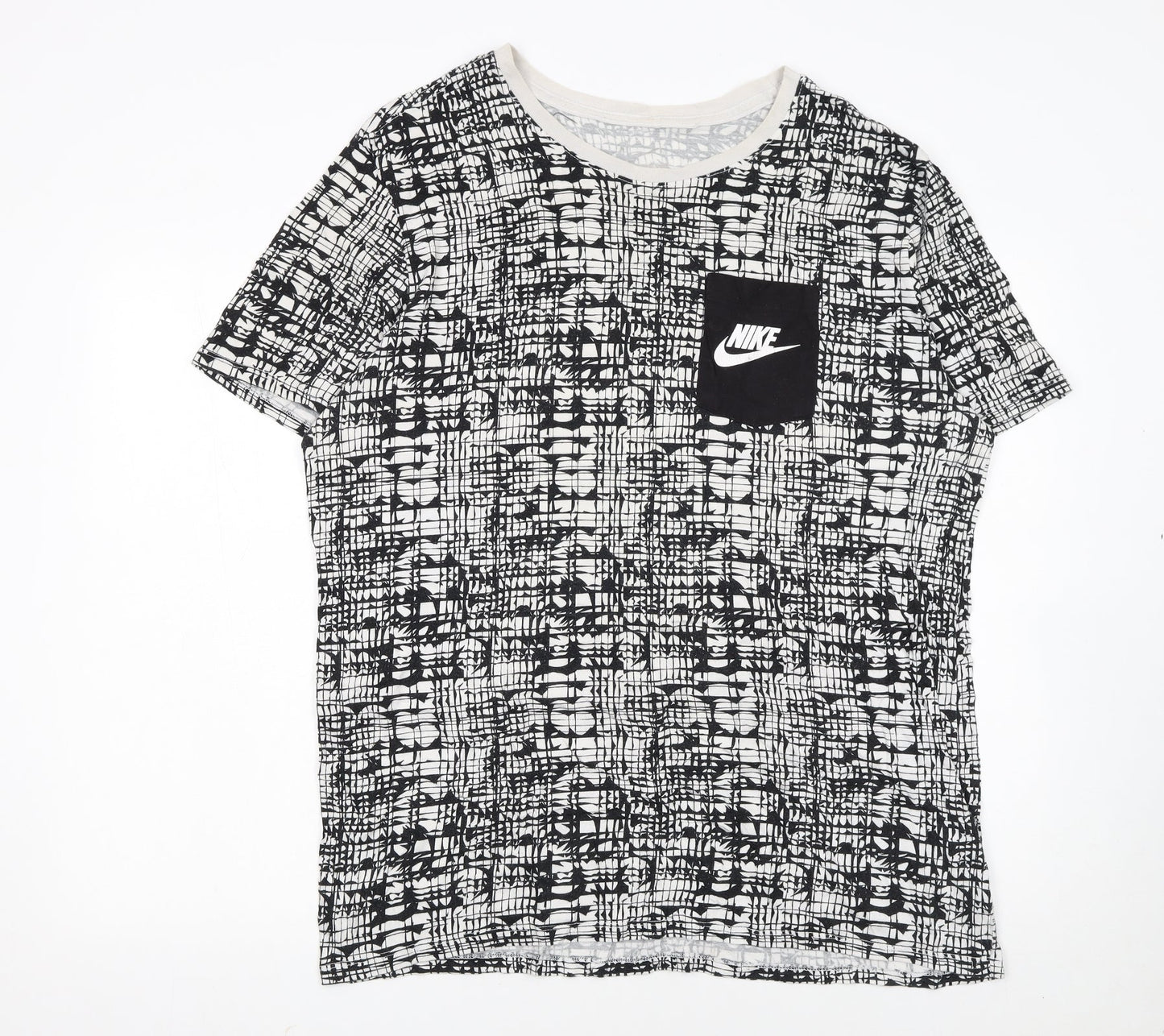 Nike Men's Black White XL Geometric Print Crew Neck T-Shirt