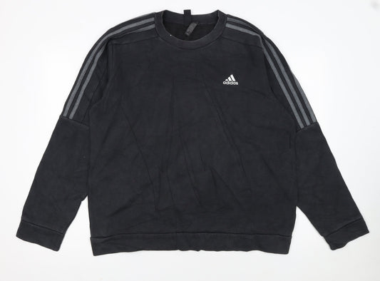 Adidas Men Black Crew Neck Pullover Sweatshirt M Sports Logo