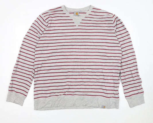Carhartt Men’s Grey Striped XL Crew Neck Pullover Sweatshirt