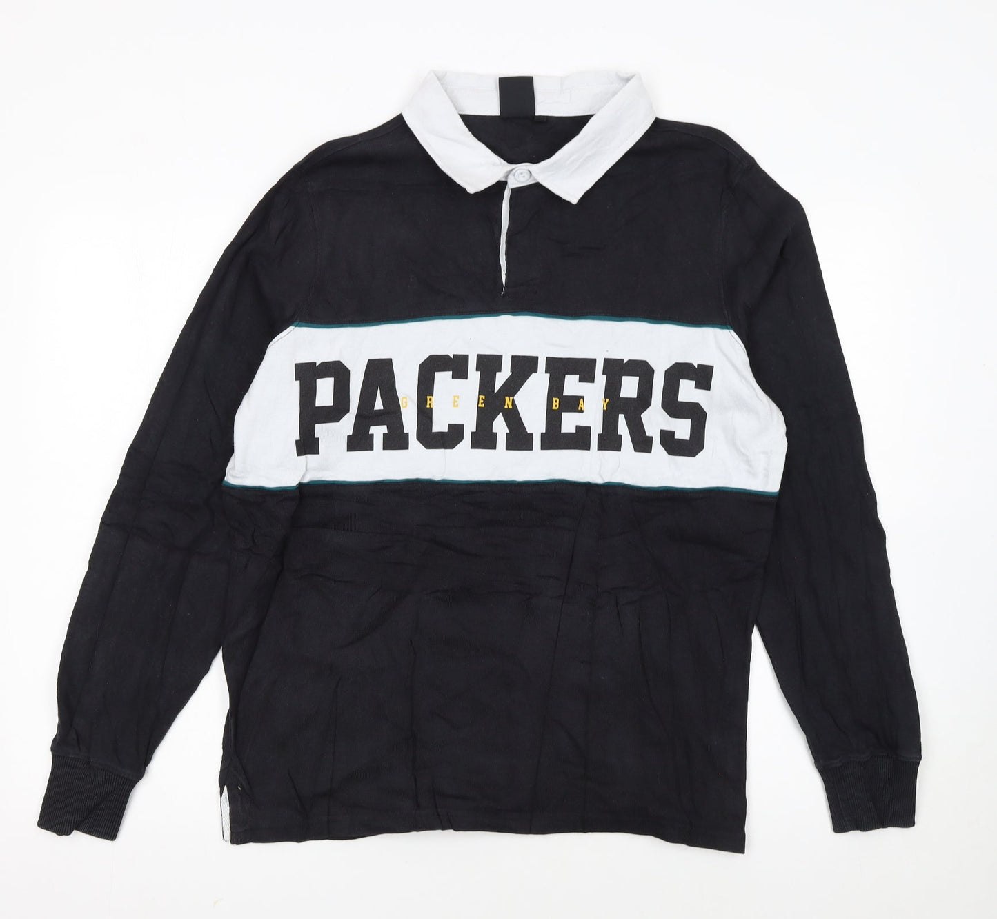 NFL Team Apparel Men's Black Long Sleeve Polo L Green Bay Packers