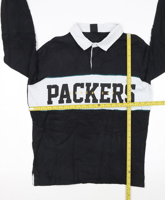 NFL Team Apparel Men's Black Long Sleeve Polo L Green Bay Packers