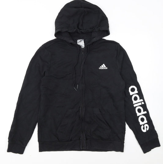 Adidas Womens Black Full Zip Hoodie Size 12-14 Cotton Blend