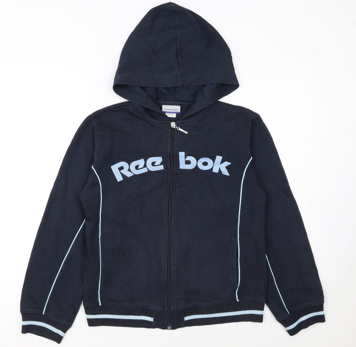 Reebok Women's Navy Full Zip Hoodie Size 10 Blue Logo Classic Fit