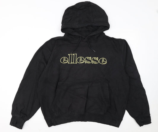 Ellesse Womens Black Pullover Hoodie L Logo Print Casual Wear