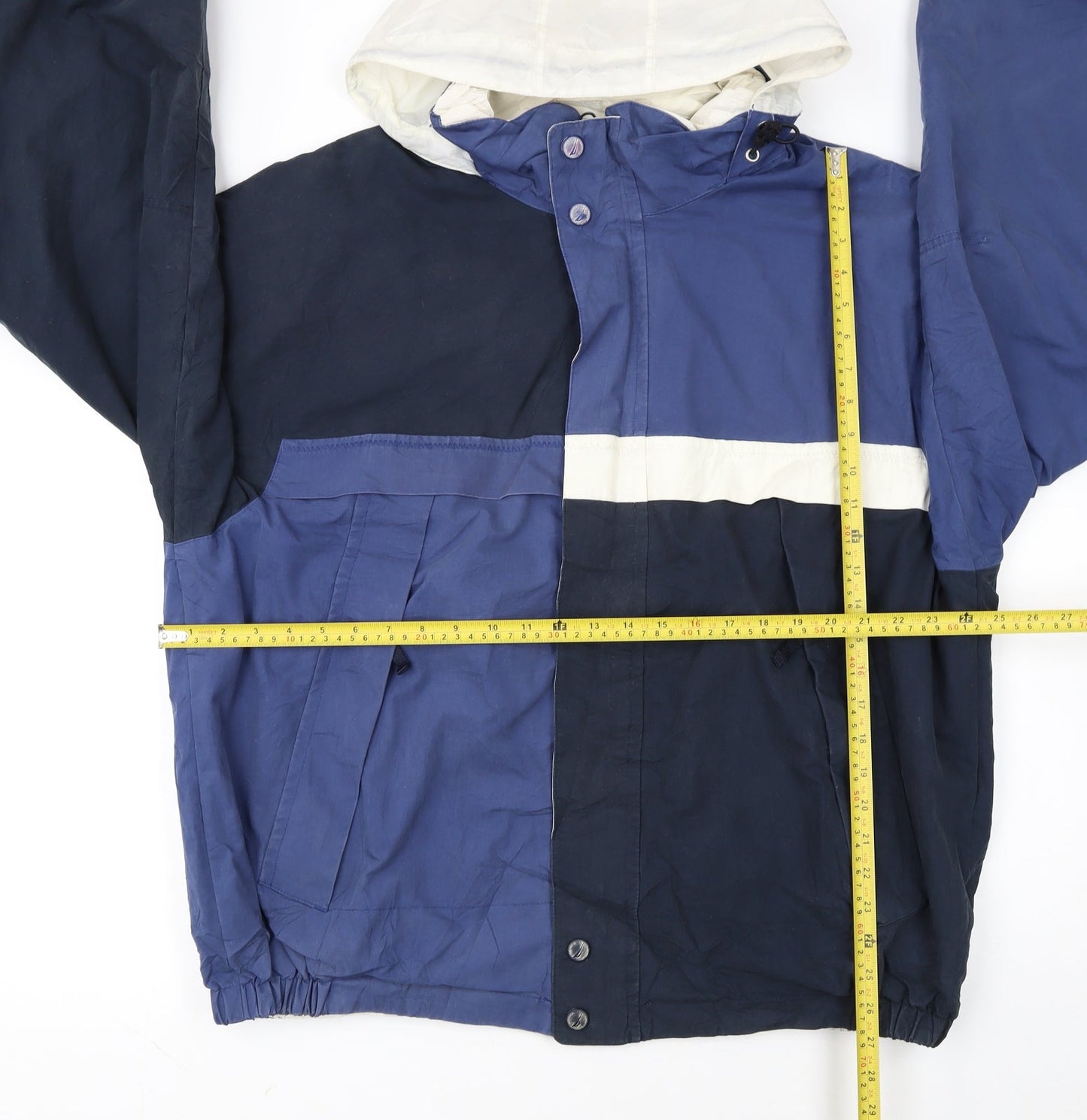 Nautica Mens Blue Colourblock Hooded Windbreaker Jacket XXL Cotton Nylon