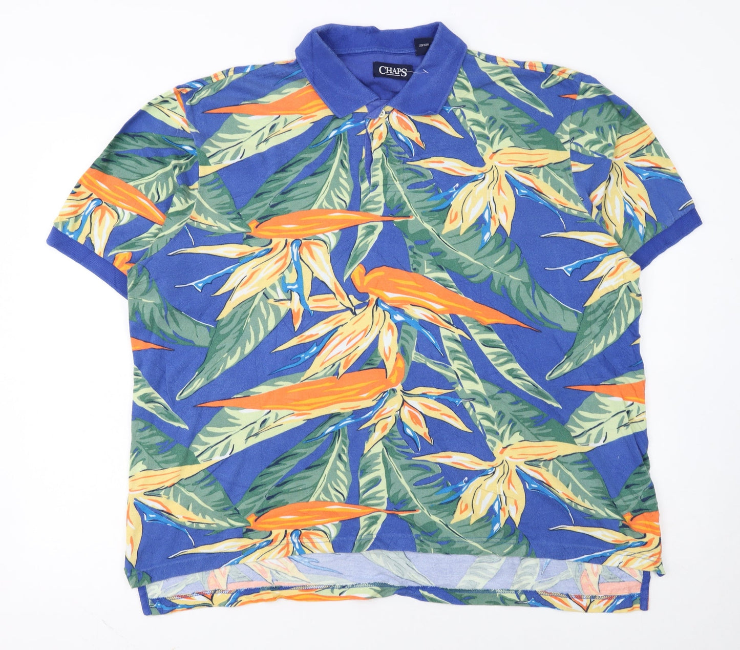 Chaps Men's Blue Hawaiian Floral Cotton Polo Shirt XL