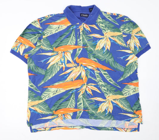 Chaps Men's Blue Hawaiian Floral Cotton Polo Shirt XL