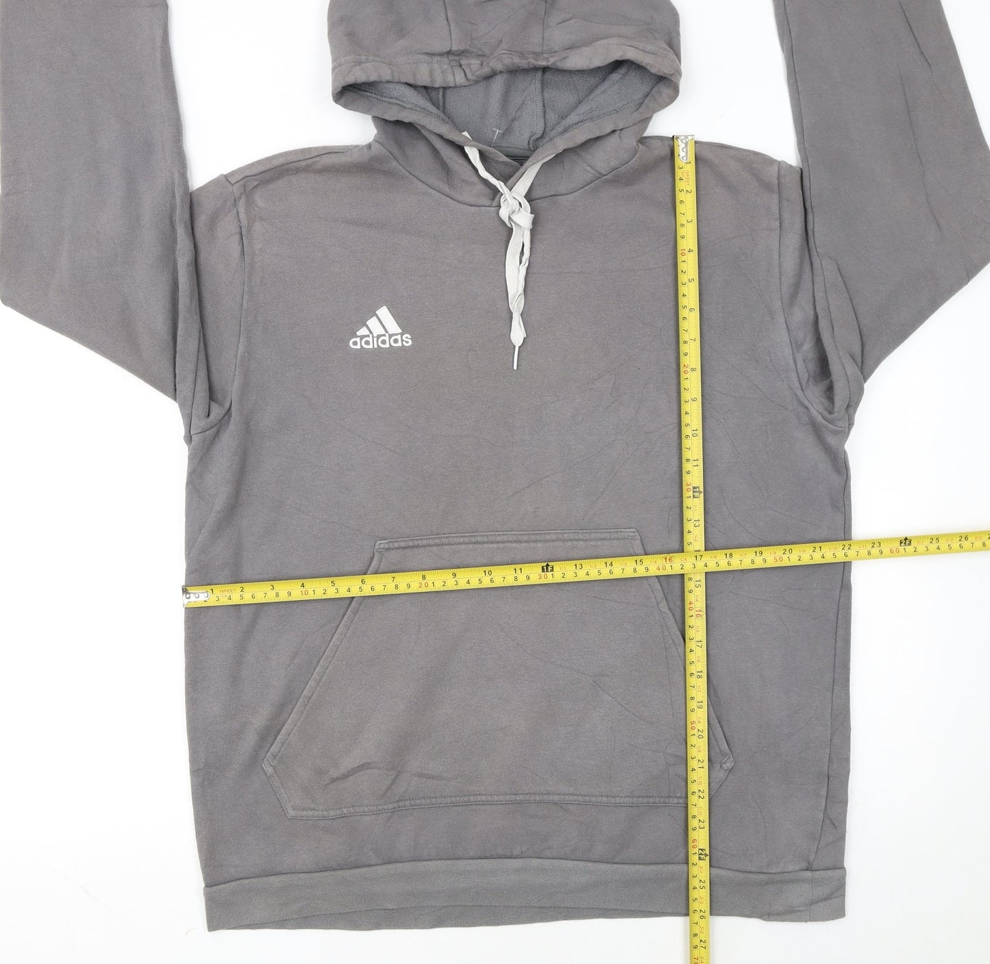 Adidas Men's Grey Pullover Hoodie L Hooded Sweatshirt Graphic Logo