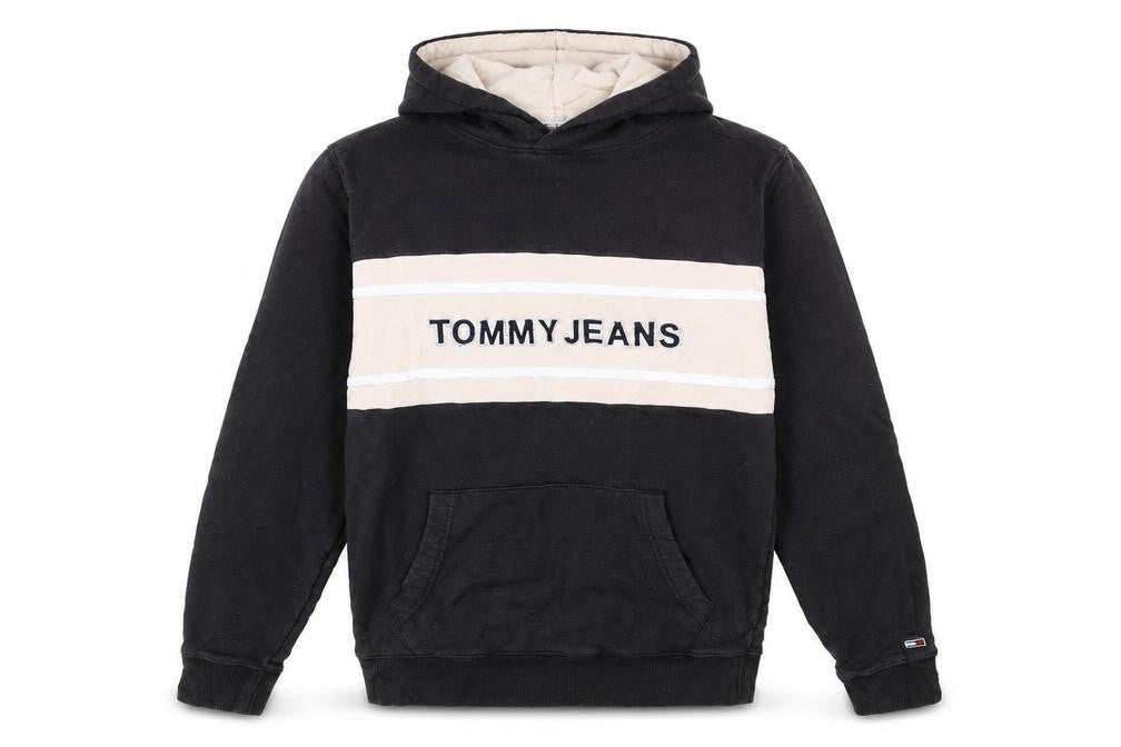 Tommy Jeans Men's Black S Pullover Hoodie with Logo Embroidery