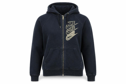 Nike Womens Black Full Zip Hoodie Small Cotton Blend Logo Print