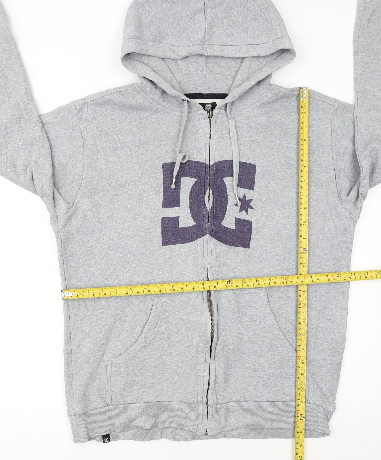 DC Men’s Grey Full Zip Hoodie Small Logo Fleece Skate Streetwear