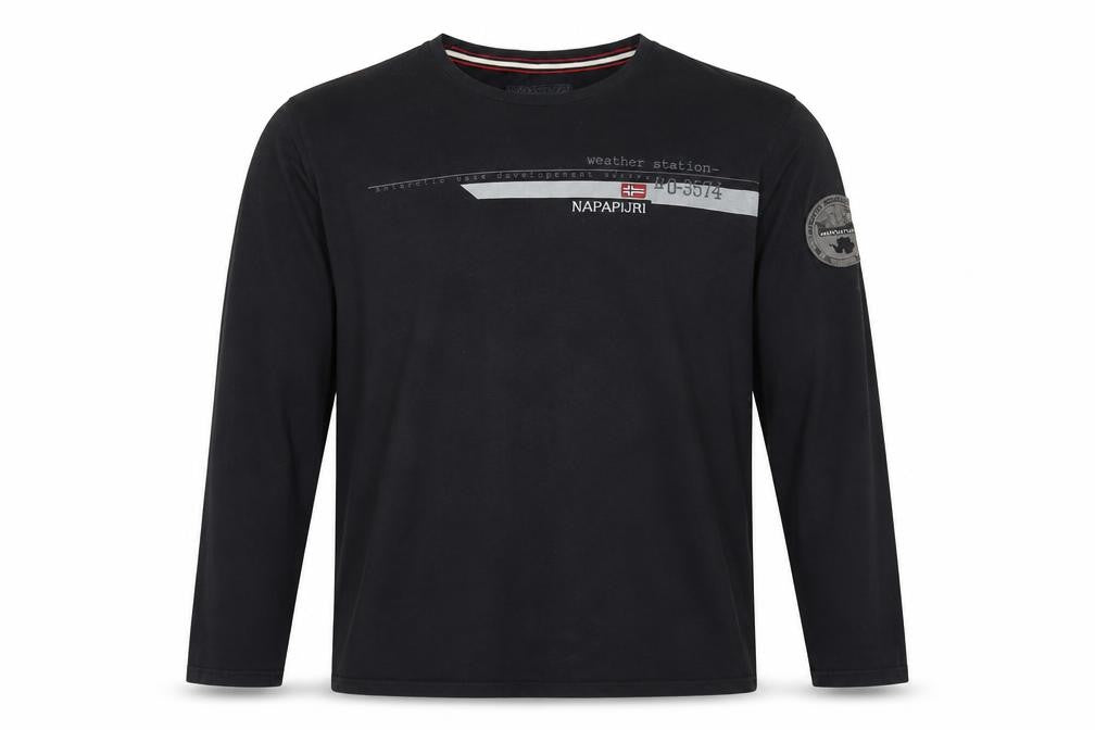 Napapijri Men's Black 3XL Long Sleeve Crew Neck Graphic T-Shirt