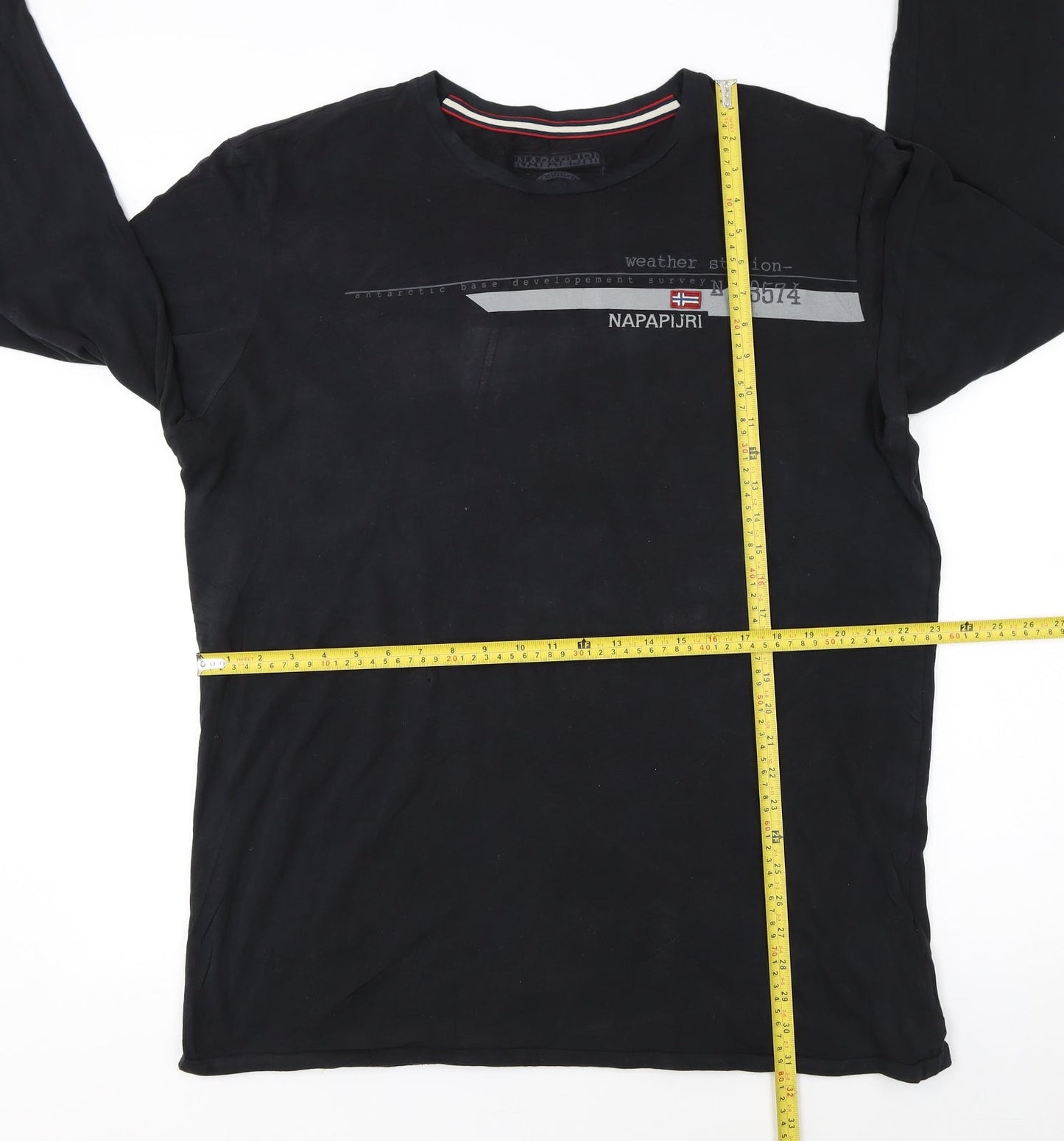 Napapijri Men's Black 3XL Long Sleeve Crew Neck Graphic T-Shirt