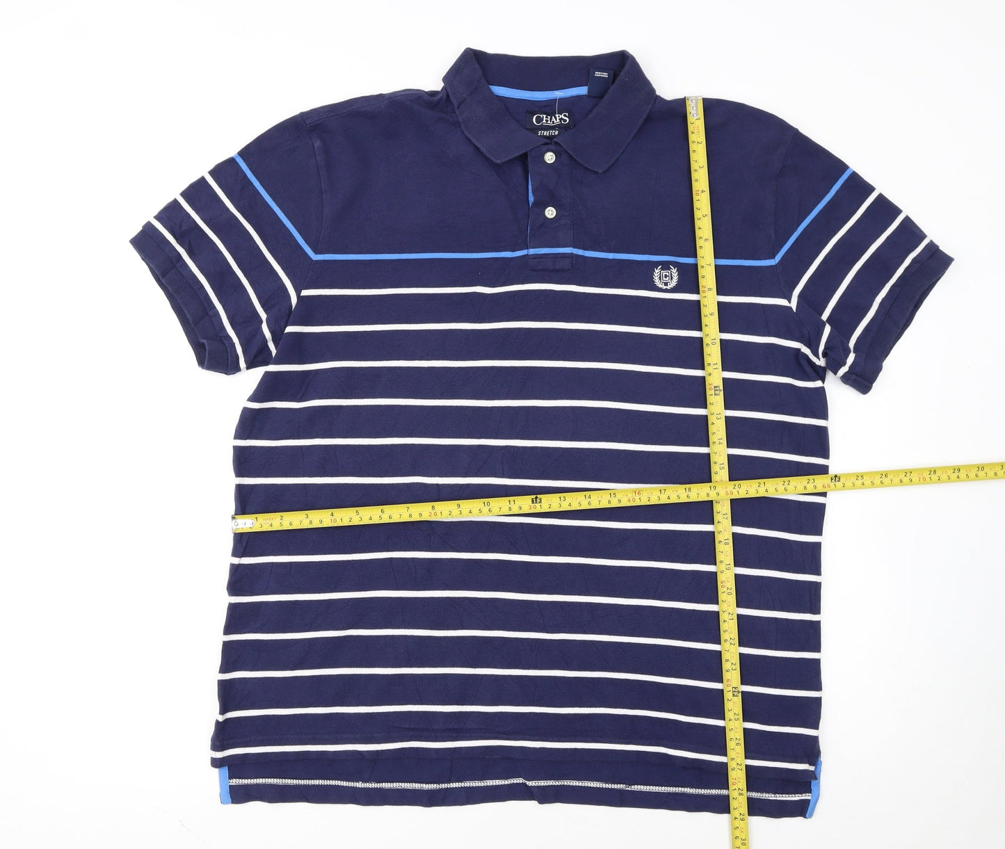 Chaps Men's Blue Striped Stretch Polo Shirt XL