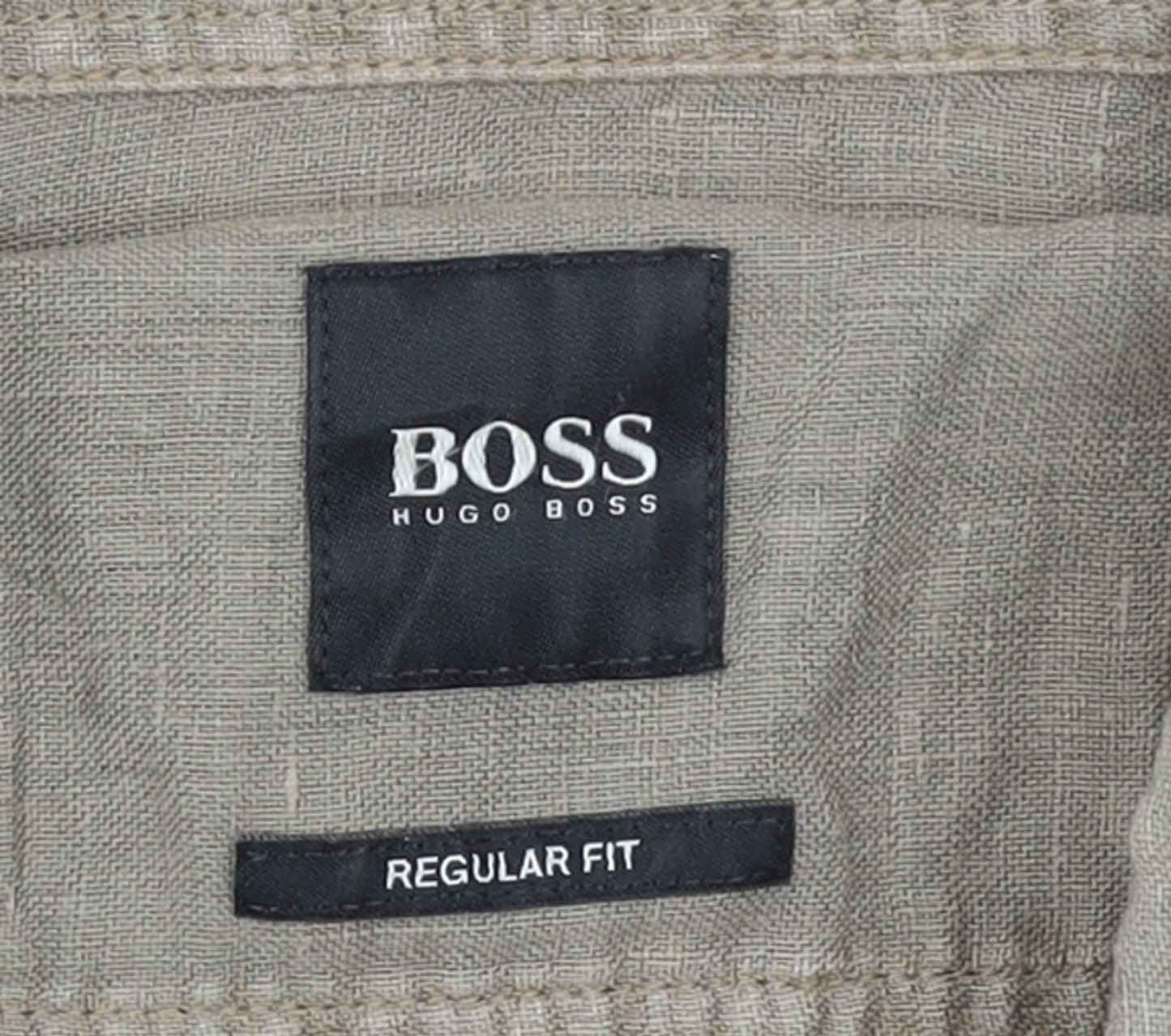 Hugo Boss Men's Beige Linen Regular Fit Long Sleeve Shirt L