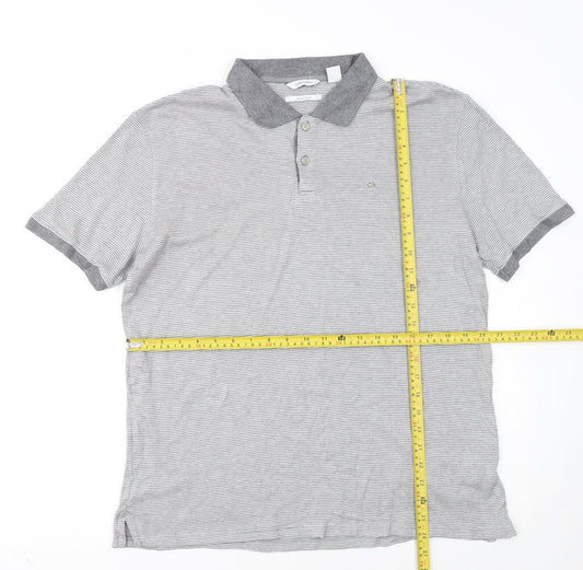 Calvin Klein Men’s Grey Striped Liquid Touch Polo Shirt Size M