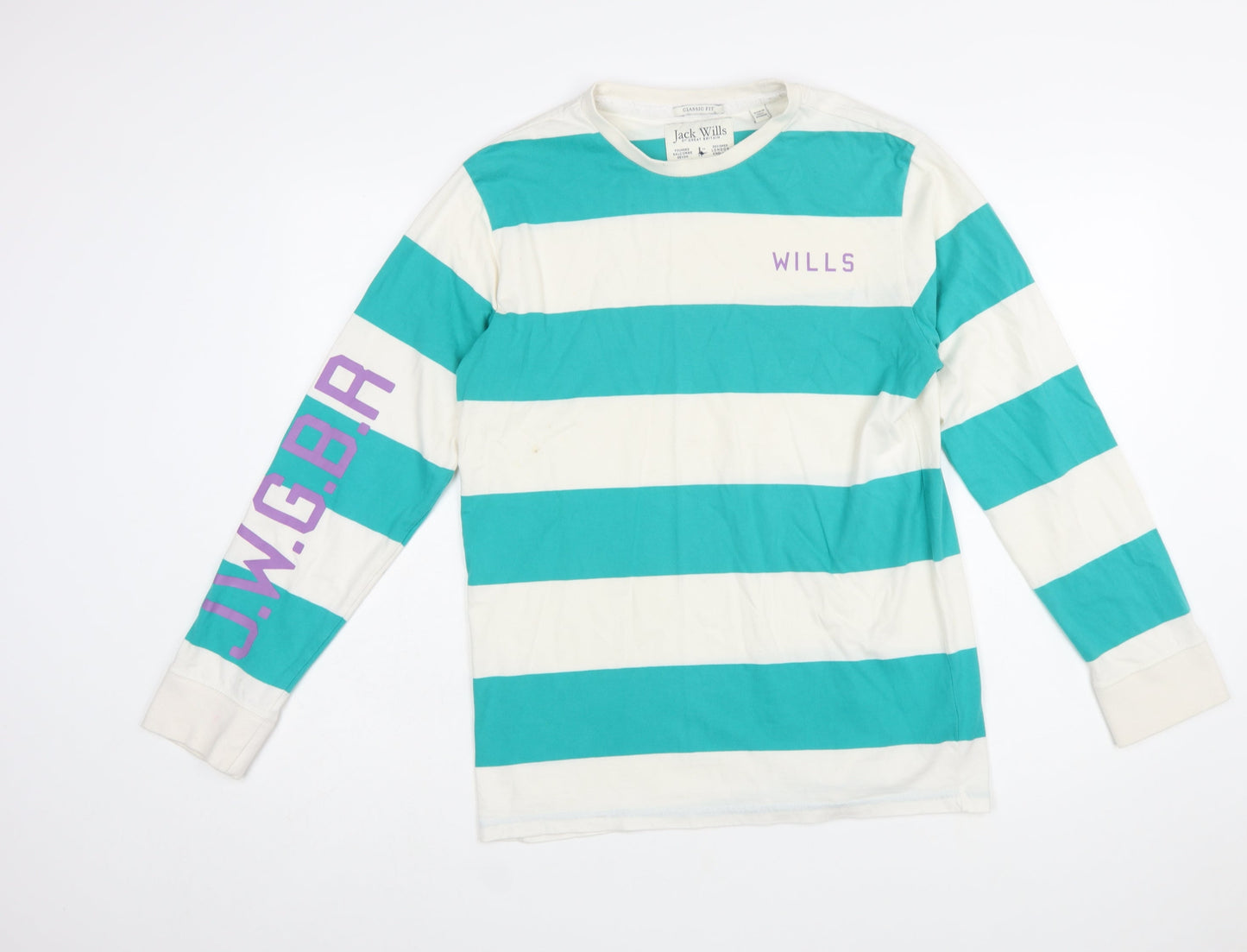 Jack Wills Men's Blue Striped Long Sleeve Cotton T-Shirt S