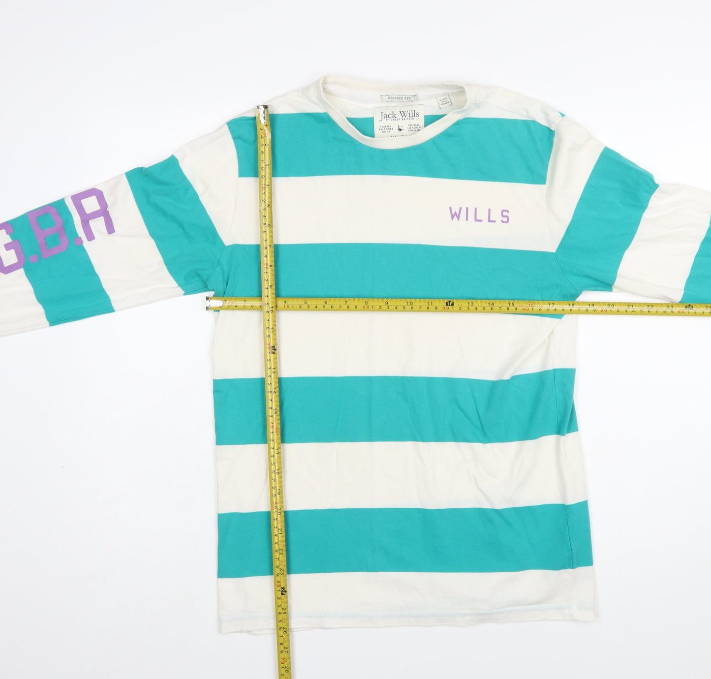 Jack Wills Men's Blue Striped Long Sleeve Cotton T-Shirt S