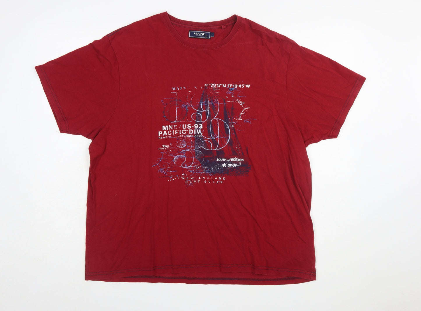 Maine New England Men's Red Graphic Print Cotton T-Shirt L