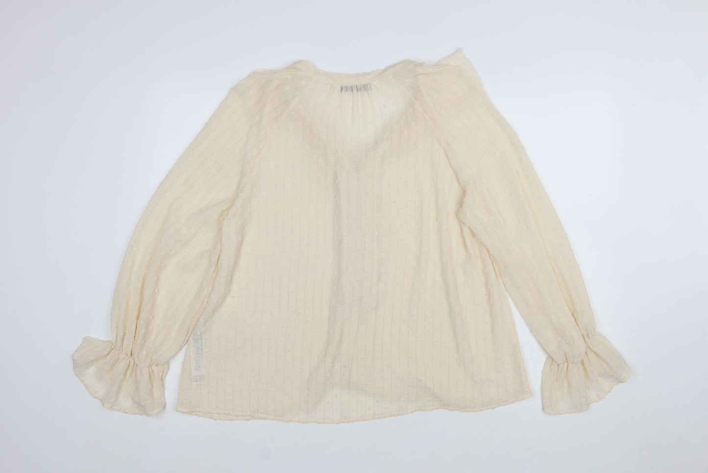 ZARA Women’s Beige Ruffle Long Sleeve Chiffon Blouse Size 12