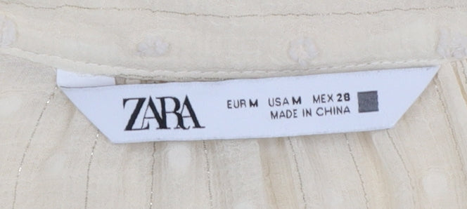 ZARA Women’s Beige Ruffle Long Sleeve Chiffon Blouse Size 12