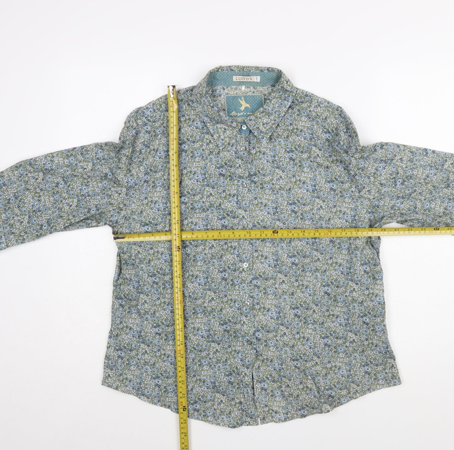 LLOYD'S Women's Blue Floral Cotton 3/4 Sleeve Button-Up Shirt Size 20