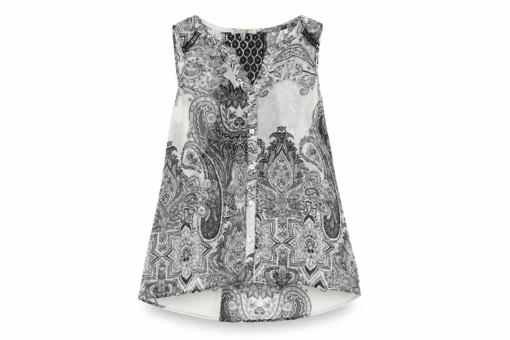 Figueroa & Flower Women’s Black Paisley Sleeveless Tunic Blouse Size L