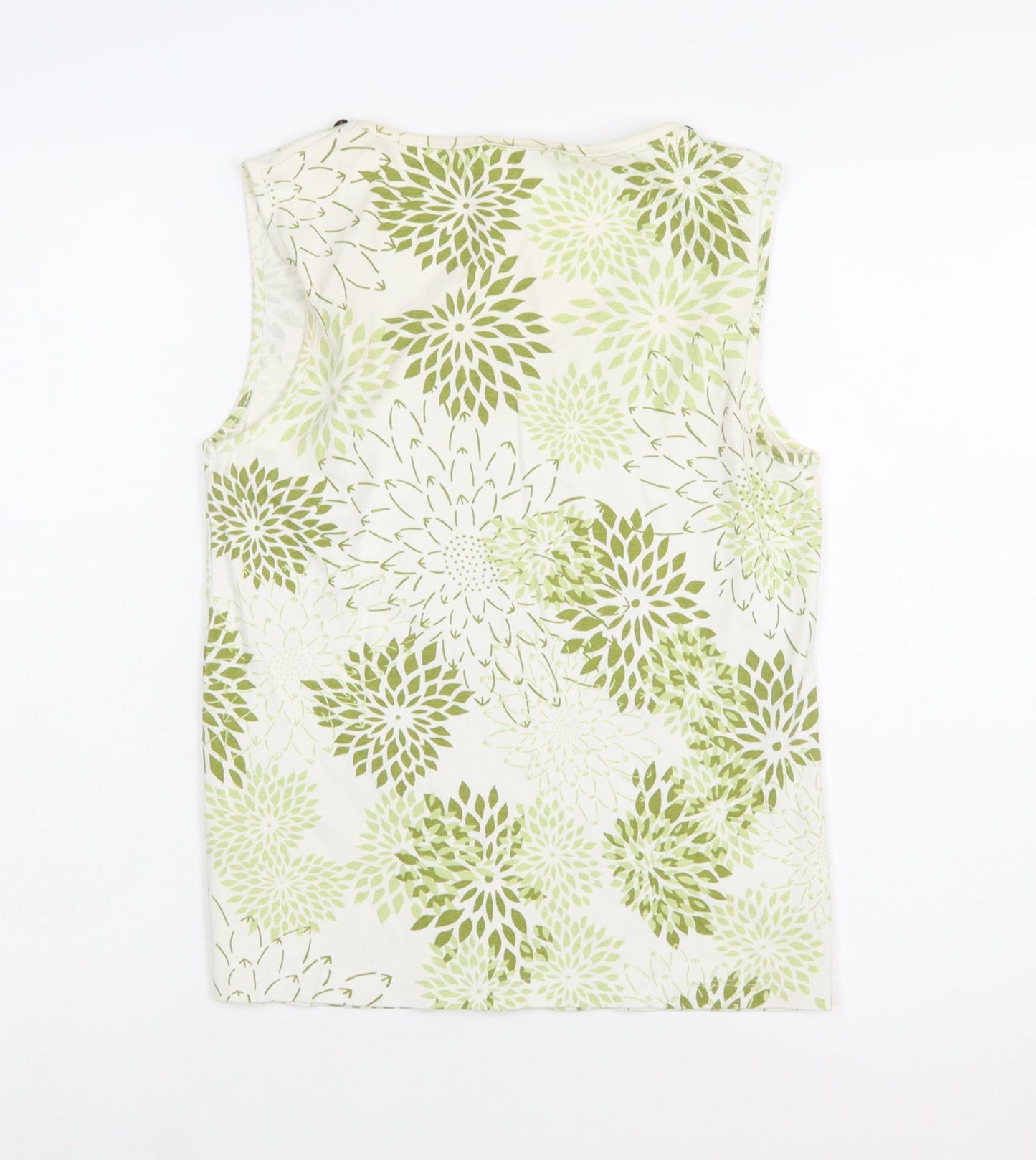 M&Co Women’s Green Floral Beaded Cotton Sleeveless Tank Top L