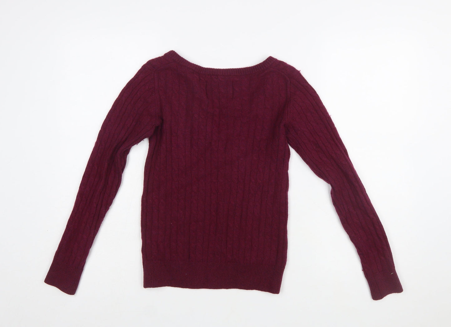 Jack Wills Women's Red V-Neck Cable Knit Jumper Size 4
