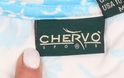 Chervò Womens Blue Floral Collared Polo Shirt Size 12