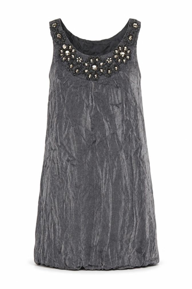 Internationale Women’s Grey Beaded Sleeveless Short Shift Dress Size 10