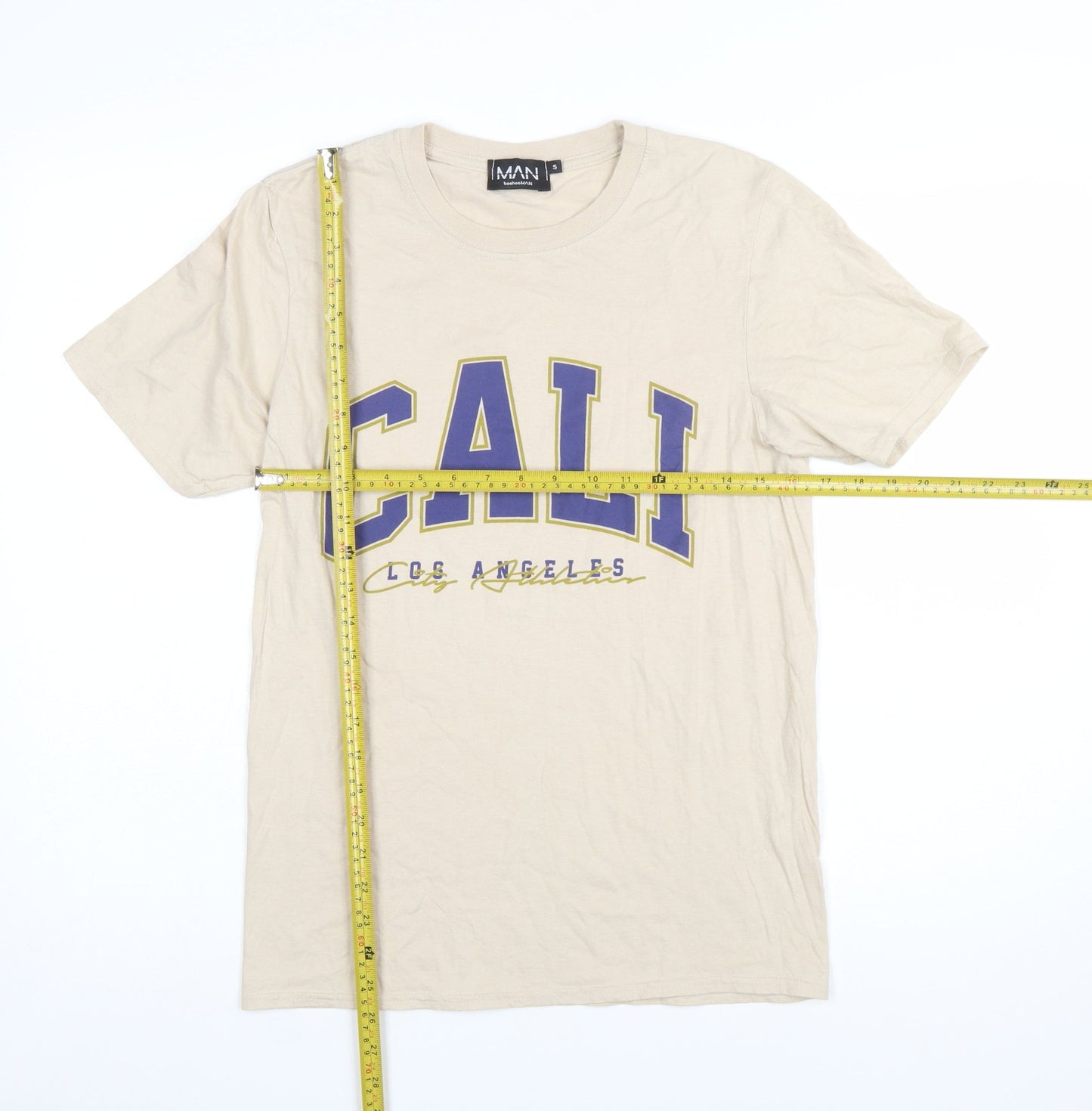 boohooMAN Men's Beige Cali Los Angeles Graphic Regular Fit T-Shirt Size S