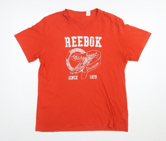 Reebok Men's Red Graphic Regular Fit Cotton T-Shirt Size L