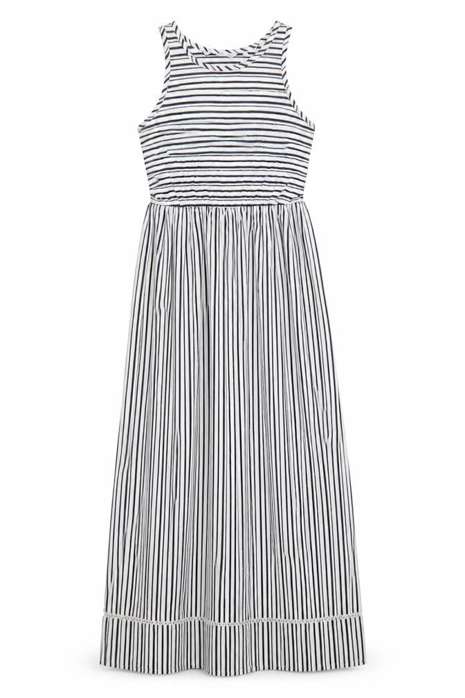 Next Women Black White Striped Cotton Maxi Dress Size 6